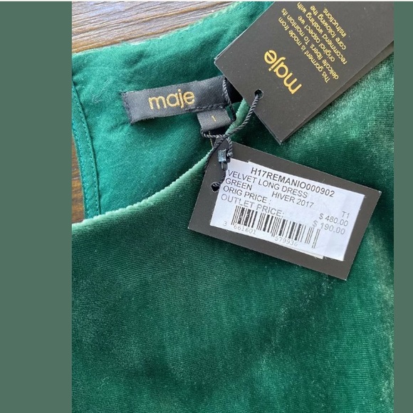 MAJE Green Velvet Velour Asymmetrical Peplum Dress - Picture 7 of 8